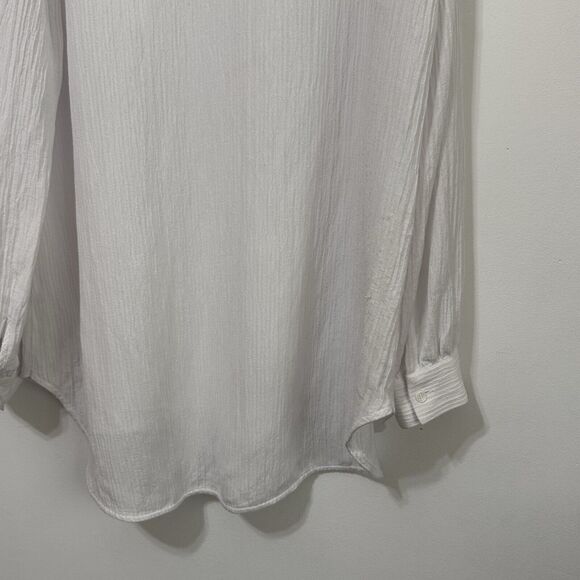 Soft Surroundings Tunic Top M 2FD53 White Long Sleeve V Neck Beachy Semi Sheer - Picture 8 of 10
